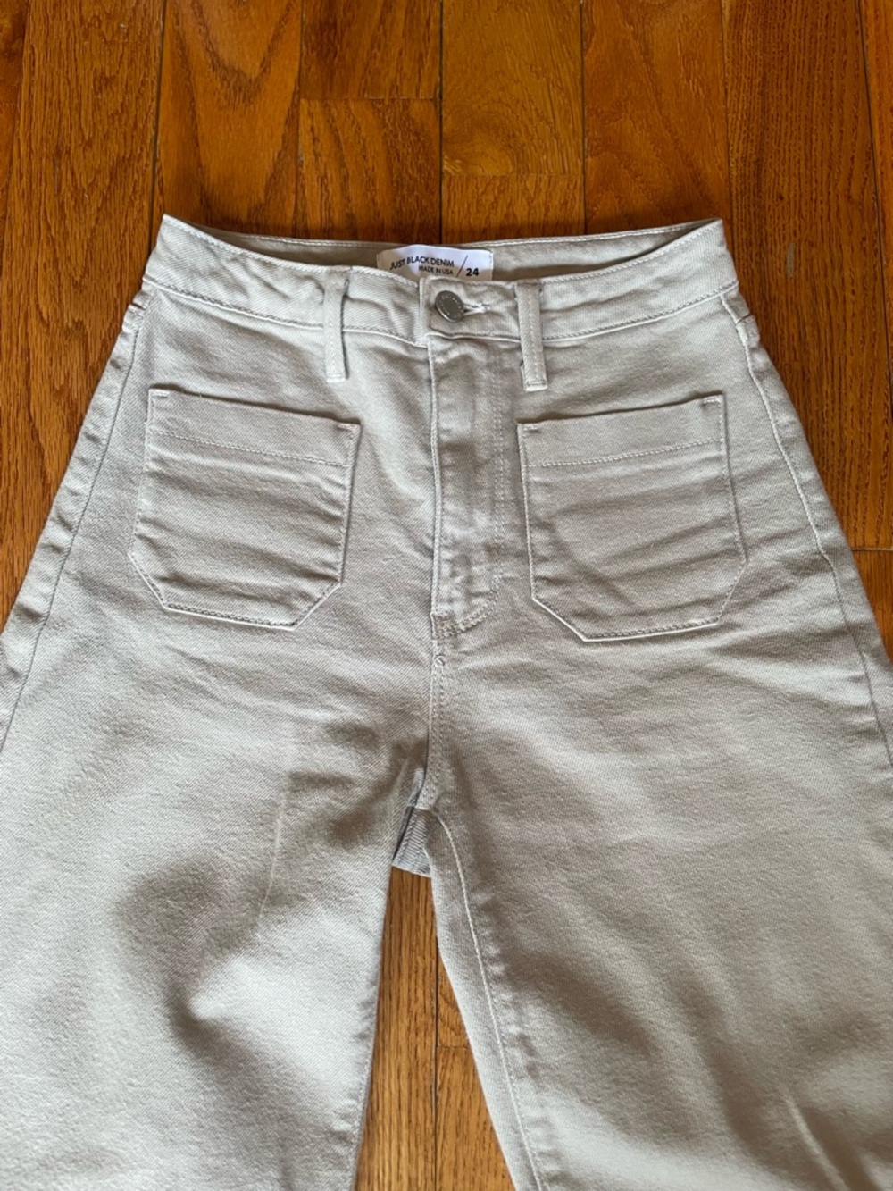 Just Black Denim High-Rise Wide Leg Sailor Jeans in Moonstone Light Tan 24 - Picture 8 of 10